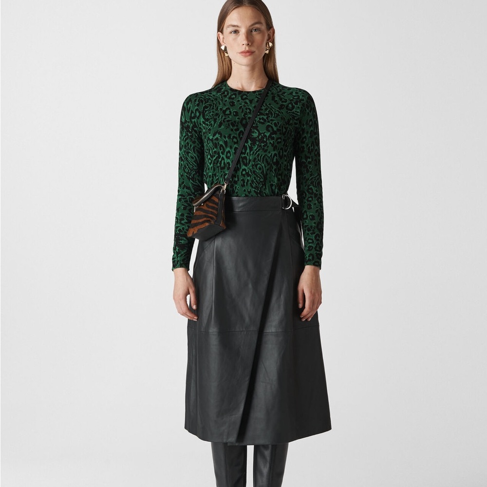 Whistles emerald green cheetah print lightweight cotton sweater